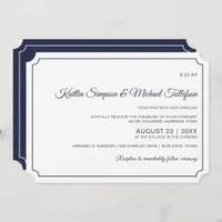 Basic Border Wedding Invitations (Dark Navy Blue)