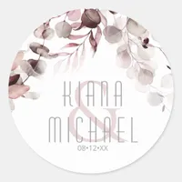 Dreamy Foliage Wedding Burgundy V2 ID817 Classic Round Sticker