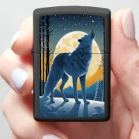 Lone Wolf Howls at Moon Zippo Lighter