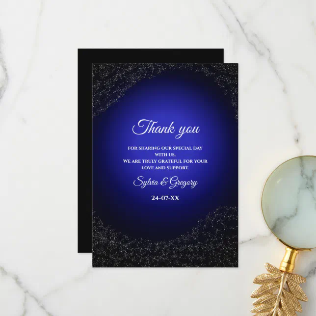 Celestial wedding Full Moon & Stars Midnight blue Thank You Card