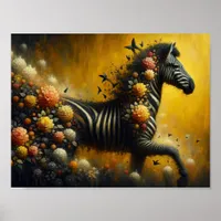 Gorgeous Zebra and Flowers on a Yellow Background Poster