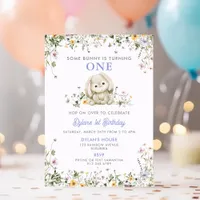 Some Bunny Is Turning One Purple Boys 1st Birthday Invitation