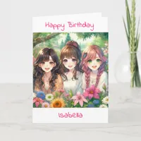 Anime Themed Girl's Birthday | Coloring Page Card