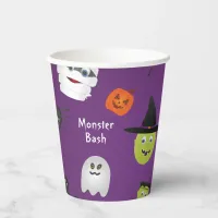 Cute Halloween Monsters on Purple Paper Cup