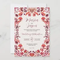 Mexican Red Burgundy Rose Floral Botanical Wedding Invitation