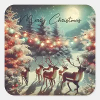 Vintage Reindeers and Christmas Lights   Square Sticker