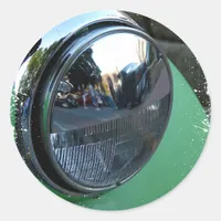 Headlight on a Green Vintage Car Classic Round Sticker