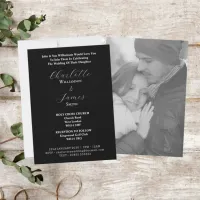 Elegant White Script | Happy Couple Photo Black Invitation