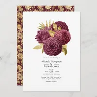 Vintage Burgundy and Gold Floral Wedding Invitatio Invitation