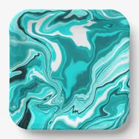 Teal, Turquoise and White Marble   Paper Plates