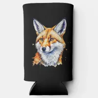 Oh, For Fox Sake! Funny Watercolor Fox Quote Seltzer Can Cooler