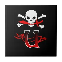 Jolly Roger U Monogram Initial Ceramic Tile