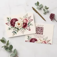 Watercolor Burgundy Blush Floral Wedding QR Code RSVP Card