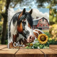 Pretty Pinto Brown and White Horse on Rustic Farm Notebook