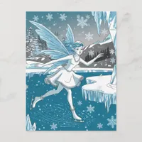 Adorable Ice Skating Fairy Blue White Postcard