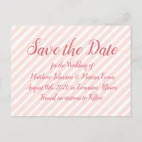 Coral Striped Personalized Save the Date Postcard