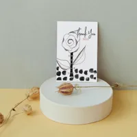 Black White Whimsical Flower Editable Thank You Card