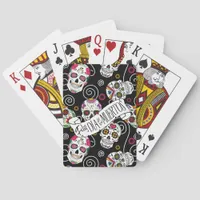 Sugar Skulls and Swirls Rose Black ID725 Poker Cards