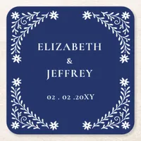 Elegant Boho Navy Floral Wedding  Square Paper Coaster