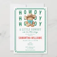 Lil Cowboy Gingerbread Christmas Green Baby Shower Invitation