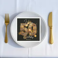 Luxurious Gold and Black Gemstone 50th Birthday Napkins