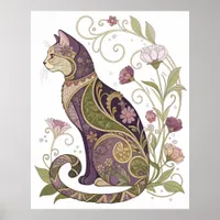 Beautiful Nouveau Purple Cat Poster