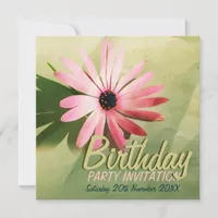 Retro Pink Daisy Flower Birthday Invitations