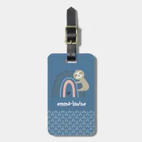 Girl's Cute Sloth Rainbow Blue Name Kid's Luggage Tag