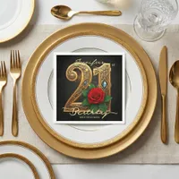Elegant Chic Gold Filigree Red Rose 21st Birthday Napkins
