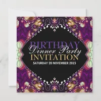 Purple Bohemian Birthday Dinner Party Invitation