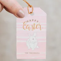 Pink Bunny Happy Easter Gift Tag – Custom Name