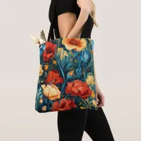 Vibrant Yellow and Red Flowers Botanical Print Tote Bag