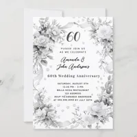 60th wedding anniversary diamond silver florals invitation
