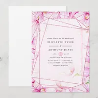 Rose Gold and Pink Magnolia Geometric Wedding Invitation