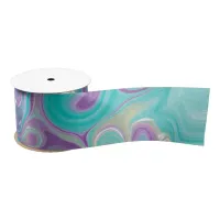 Purple, Blue, Gold and Teal swirls  Satin Ribbon