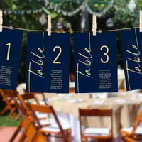 Script Navy Gold Table Number Names Seating Chart