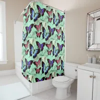 Aqua Green Realm of Morpho Rainbow Butterlies art Shower Curtain