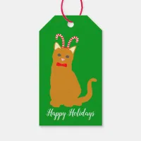 Happy Holidays Orange Cat in Candy Cane Hat Gift Tags