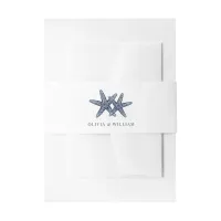 Minimal Beach Starfish Wedding Navy Blue  Invitation Belly Band