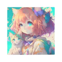 Anime Girl Holding an Adorable Kitten Metal Print