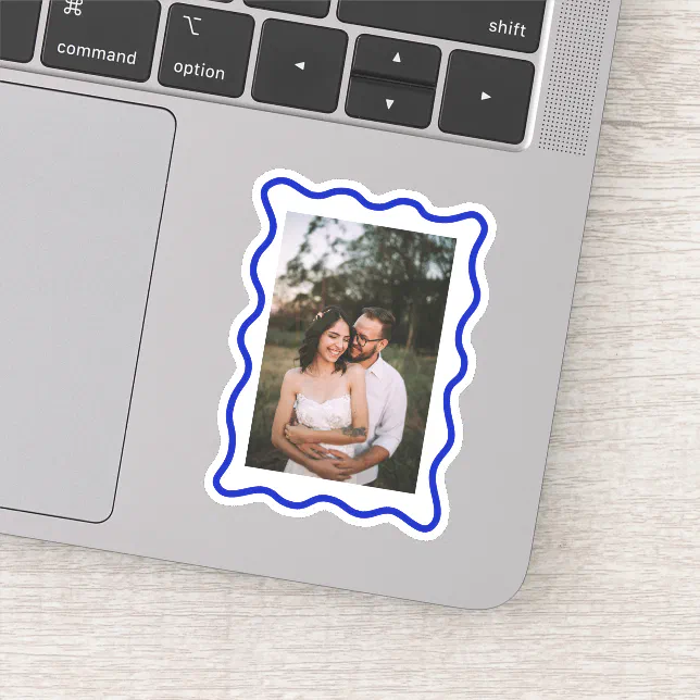 Custom Your Own Photo with Wavy blue Frame Sticker