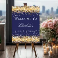 Birthday navy blue gold glitter welcome  foam board