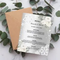 Silver white florals diamond wedding menu