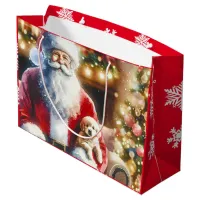 Vintage Santa and a Puppy Christmas Large Gift Bag