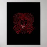 Crying Heart In Red Skeleton Hands Hearts Modern  Poster