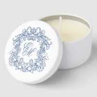 Elegant Blue Vintage Monogram Crest Wedding Mini Candle Favors