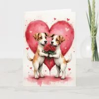 Whimsical Dogs Valentine Hearts and Red Roses Card