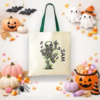 Trick or Treat Neon Green Dancing Skeleton Art Tote Bag
