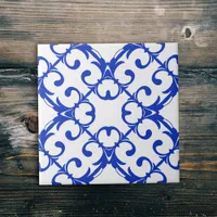 Classic Blue And White Azulejo Damask Pattern Ceramic Tile