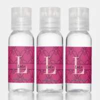 Beetroot Purple & Pink Hearts Monogram and Name Hand Sanitizer